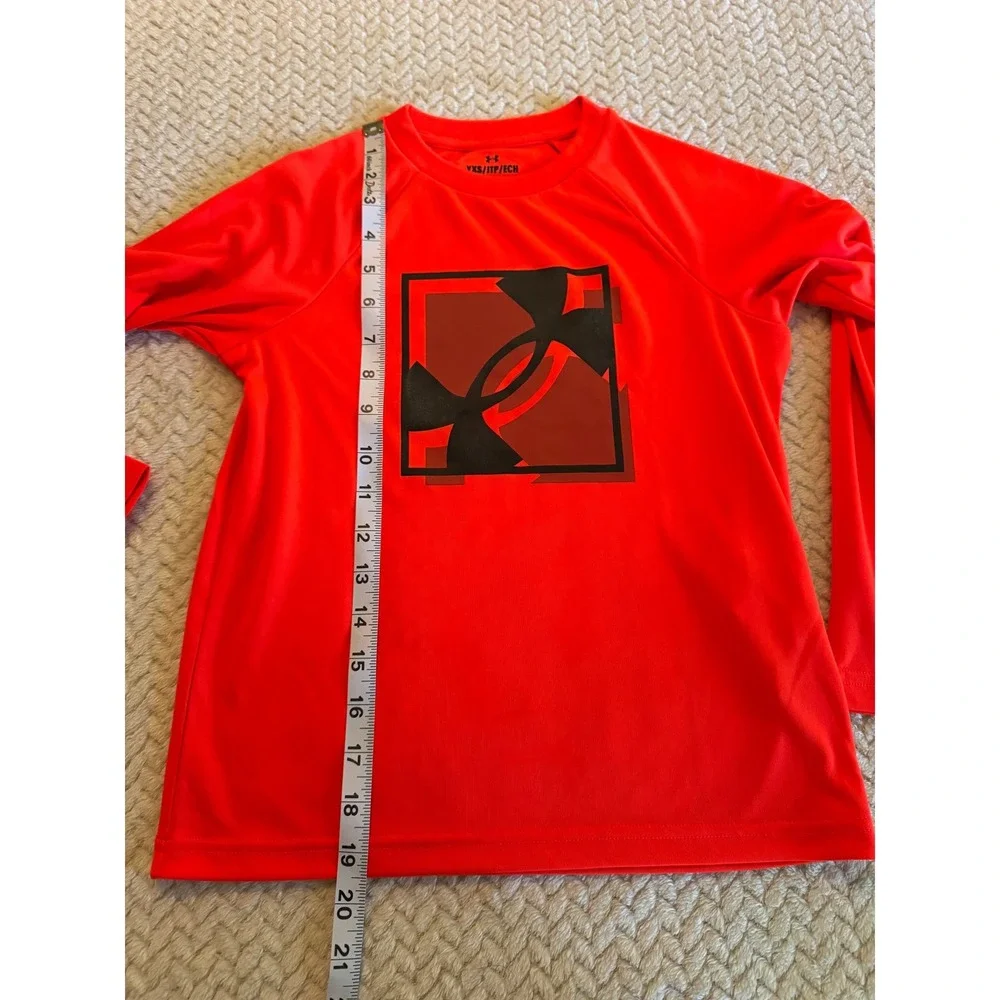 Under Armour Kids Red Long Sleeve Graphic Logo Performance Shirt YXS Loose Fit